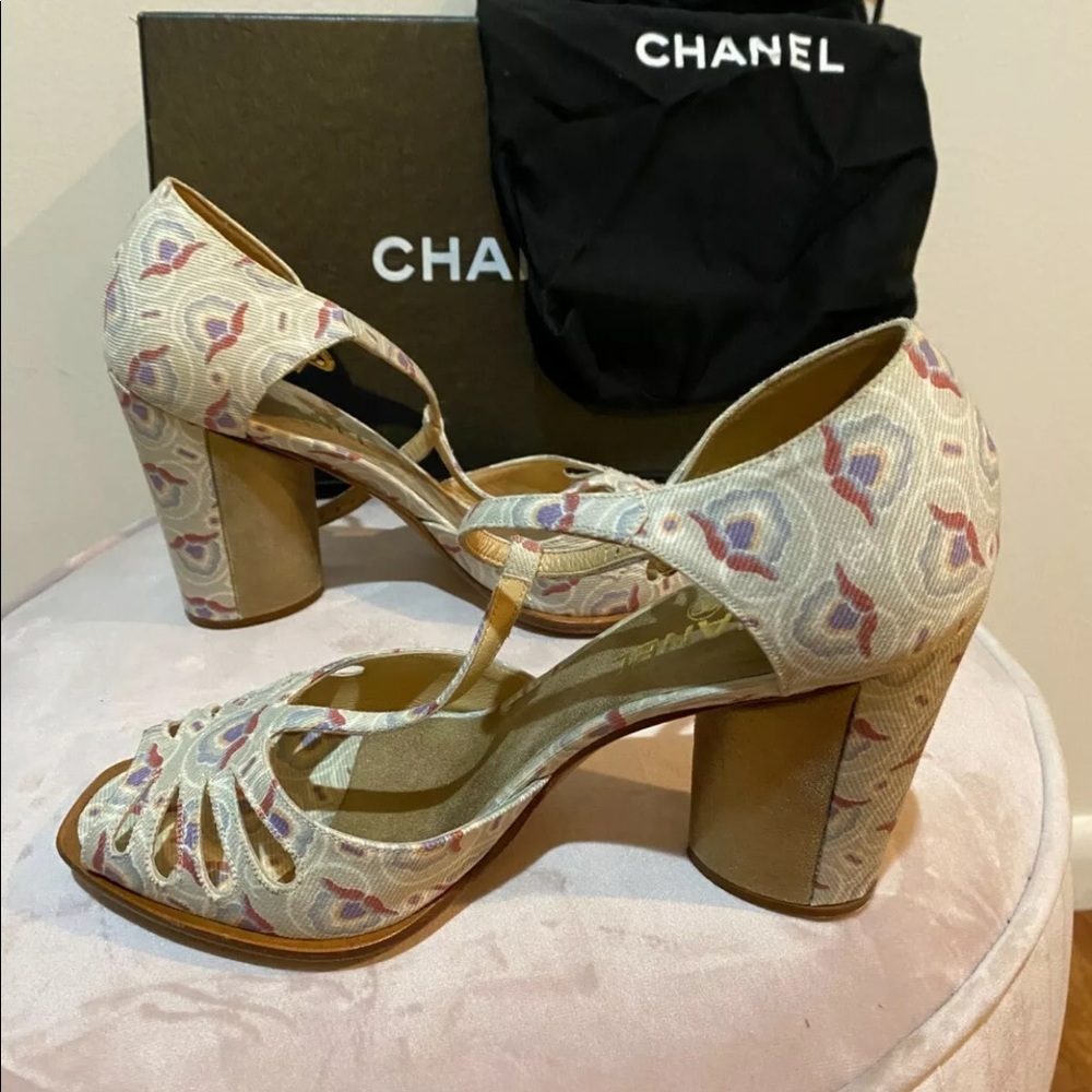 Authentic Chanel Gray Heeled Sandals 39